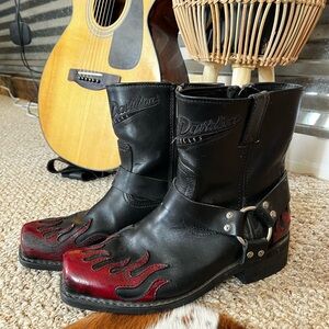 Harley-Davidson Black Leather Moto Flame Boots